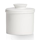 HOMURY Porzellan Butter Keeper Crock: 1 X Keramik-Butterbehälter, Runder Butterbehälter, Keramik Buttertopf mit Deckel für Frische und Streichfähige Butter, Zum Aufbewahren von Butter (Weiß)