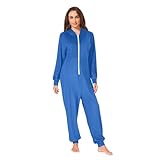 ODAWA Einteiler für Erwachsene, Einteiler, mit Reißverschluss, mit Kapuze, Loungewear, Kapuzen-Pyjama, Kobaltblau, Größe XL, Kobaltblau, XL