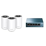 TP-Link Deco XE75 Wi-Fi 6E Mesh WLAN Set (3 Pack), AXE5400 Tri-Band Router &Repeater & LS105G 5-Ports Gigabit Netzwerk Sw