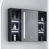 Medizinschrank mit LED-Spiegel und HD-Spiegel,Medizinschrank mit Beleuchtung aus Aluminium und Antibeschlagfunktion,Medizinschrank-Organizer fürs Badezimmer,Kosmetikspiegel fürs Badezimmer mit S