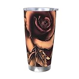 Xianhziq Thermobecher mit Gothic-Rose, isolierter Kaffeebecher mit auslaufsicherem Deckel, Edelstahl-Autobecher für Kaffee, Tee, Wasser, 550