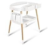 babyGO ChangMe moderner Wickeltisch aus Buchenholz - Perfekte Babyzimmer Ausstattung für bequemen Windelwechsel - Weiß