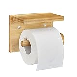 Relaxdays Toilettenpapierhalter mit Ablage, für Handy & Feuchttücher, Bambus Klopapierhalter, HBT 12x16x10,3 cm,