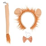 Gohytal Löwen Kostüm Set, 3 Stück Halloween Kostüme Plüsch Löwe Ohren Stirnband +Schwanz+Fliege für Kinder, Fasching Verkleidung Kinder Tiger Kostüm für Fasching, Motto Party,Halloween Kostüme,Cosplay