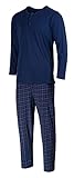 HEYO Schlafanzug Herren Lang Pyjama 100% Baumwolle Zweiteiliges Set Langarm Shirt Lange Karierte Pyjamahose (as3, Alpha, x_l, Regular, Regular, Standard, Dunkelblau, XL)