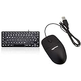 Perixx PERIBOARD-332 Kabelgebundene Mini-USB-Tastatur mit Hintergrundbeleuchtung & Amazon Basics - Optische Maus mit 3 Tasten und USB-Anschluss für Windows und Mac OS X, 1 Stück, Schw