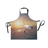 Airplane in The Sky at Sunset Aquarell Regenbogen Schürze Unisex Küche Verstellbare Latzschürze mit 2 Taschen zum Kochen Backen Gartenarbeit für Frauen Männer C