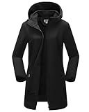 Outdoor Ventures Damen Softshell Lange Jacke mit Kapuze Fleece gefütterte Winddichte Jacke für Frauen Wasserdichte Windjacke Schwarz M