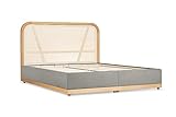 Japandi Doppelbett 180x200 cm - mit Bettkasten Stauraum & Lattenrost - Kopfteil aus Rattan - Skandinavisches & Japanisches Design fürs Schlafzimmer - Rahmen aus H