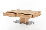 WOODLIVE DESIGN BY NATURE Massivholz Couchtisch rechteckig aus Kernbuche, geölter Wohnzimmer-Tisch, Beistelltisch inkl. Schublade, Tisch 110 x 70