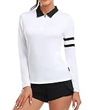 Soneven Poloshirt Damen Langarm Weiß Langarmshirt Damen Polohemd Sport Polo Sportshirt mit Kragen für Wandern Golf Angeln 1/4 Reißverschluss 40