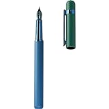 Otto Hutt Design 03 Füllfederhalter Blau-Grün, mit Schaft und Kappe matt aus Messing, Beschlagteile blau anodisiert, Stahlfeder, Federstärke: EF, 038-11679