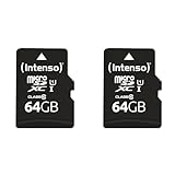 Intenso Premium microSDXC 64GB Class 10 UHS-I Speicherkarte inkl. SD-Adapter (bis zu 90 MB/s), schwarz (Packung mit 2)