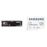 Samsung 980 PRO NVMe M.2 SSD, 1 TB, PCIe 4.0, 7.000 MB/s Lesen, 5.000 MB/s Schreiben, Interne SSD für Gaming und Videobearbeitung, MZ-V8P1T0BW & PRO Endurance microSD-Karte + SD-Adapter, 128 GB