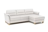 CAVADORE Leder-Eckcouch Palera mit Longchair / Landhaus-Sofa mit Federkern + massiven Holzfüßen / 244 x 89 x 163 / Leder Weiß