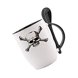 Tasse m. Löffel Totenkopf Löffeltasse, Kaffeetasse mit Motiv,Bürotasse, bedruckte Tasse mit Sprüchen oder Bildern - auch individuelle Gestaltung nach Kundenw