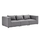 Juskys modulares Sofa Domas M - Couch für Wohnzimmer - 3 Sitzer mit Armlehnen & Kissen - 130 kg belastbar pro Sitz - Möbel Garnitur Stoff Dunkelg