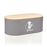 bambuswald© Brotbox aus Metall mit ökologischem Deckel aus Bambus - ca 33,5x18x13cm | Brotkasten für Croissants, Brot o. Brötchen | Brotbehälter mit Küchenbrett | Brot Aufbewahrungsbox