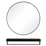 Badezimmer-Spiegelschrank, runder Spiegel mit Regal, Badezimmer-Wandmontage, Medizinschränke für Badezimmer mit Spiegel in Zuhause und Küche (schwarz, 40 cm)