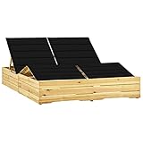 Annlera Sonnenliege Relaxliege aus Holz mit Schwarz Auflage Doppel-Sonnenliege Liegestuhl Klappbare Liegenauflage für Garten Terrasse oder Balkon Ergonomischen Designs 198x135x75