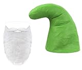 Alsino Zwergen Kostüm Accessoires - Zwergenmütze mit Bart, Grüne Mütze - One Size für Erw