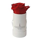 PARIS EN ROSE Rosenbox | mit Einer roten Infinity Rose Größe XL | konservierte ewige Rose | runde weiße Box mit Band | 3 Jahre haltb