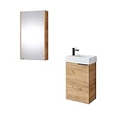 Planetmöbel Waschtischunterschrank mit Spiegelschrank Badmöbel Set 40cm für Badezimmer Gäste WC Gold E