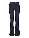 Noisy May Damen Flared Schlag Jeans | High Waist Denim Stretch Hose | Wide Vintage Pants NMSALLIE, Farben:Dunkelblau, Größe:25W / 30L
