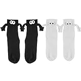 OCCOUMR 2 Paar lustige Unisex-Socken, Magnetische Saug-Paar-Socken, Magnetische Saug-3D-Puppen-Paar-Socken, Neuheitssocken für Paare (Schwarz und weiß)