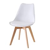 Baroni Home Weiß ESS- oder Bürostuhl mit Holzbeinen aus Buche, Ergonomischer Kunststoffstuhl mit integrierten Kissen, 50X48X82