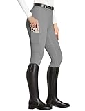 FitsT4 Sports Reitleggings Damen Reithose Mädchen Silikon vollbesatz mit Handytasche und Gürtelschlaufen für Reitsport Pferdetraining,Grau,S