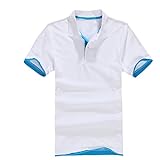 GYSAFJ Herren Sommer Casual Baumwolle Kurzarm Tops Atmungsaktiv Polo Shirt Jersey Golf Tennis, White-lake Blue, XXL