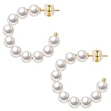 PRETOLE Perlen-Creolen für Damen 14 Karat vergoldete leichte hypoallergene Perlen-Creolen für Mädchen Hochzeit Brautjung
