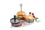 MAREDO Burger Set BBQ, 3-teilig, Bestehend aus Burgerpresse, Burger-Ring und Burger-Spieß, Hamburgerpresse für perfekte Burger Patties, Spülmaschinengeeig