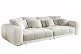 Big Sofa XXL 306x134 cm, Lounge Couch mit hochwertiger Federkernpolsterung, viele Kissen, Liegefläche 120x240 cm, Korpus Kunstleder Weiß und Bezug Strukturstoff Grau Beige / 15113