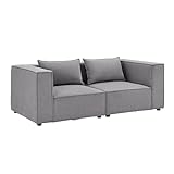 Juskys modulares Sofa Domas S - Couch für Wohnzimmer - 2 Sitzer mit Armlehnen & Kissen - 130 kg belastbar pro Sitz - Möbel Garnitur Stoff Dunkelg