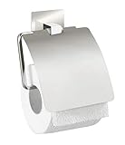 WENKO Turbo-Loc® Edelstahl Toilettenpapierhalter mit Deckel Quadro - Befestigen ohne bohren, Edelstahl rostfrei, 13 x 16.5 x 3.5 cm, C