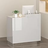 HOLGVE Empfangstheke mit Tresen, Empfangstresen, Stehtisch mit abschließbaren Schubladen, platzsparender Kassentisch for den Einzelhandel(White+Gray-L,70cm/27.5')