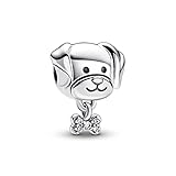 Pandora Hund & Knochen Charm aus Sterling Silber mit Zirkonia - Kompatibel mit Pandora Moments Armb