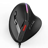 zelotes Kabelgebundene vertikale Maus, 2021 ergonomisches Design, optische USB-LED-Maus mit 6 Tasten und 4 einstellbaren Empfindlichkeiten 800/1200/2400/3200DPI für Computer, Schwarz (T50Wired)