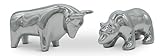 FeinKnick Keramik-Skulptur Bulle und Bär als Symbol für Wirtschaft & Börse - Moderne Dekofigur in Silber aus Keramik - Deko Figuren Paar als Schreibtisch Deko - Figur für Wohnzimmer & Bü