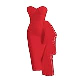 Rock Damen Trägerloses sexy Schulterfreies Kleid glitzerndes Dinner-Feenkleid Netzrock ärmelloses knielanges Mini-Plissee-Kleid Festlich Abschlussball Tanzkleid (Red, XS)