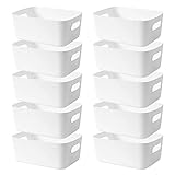 LYLIDIA 10 Stück Aufbewahrungsbox Kunststoff Aufbewahrungskorb mit Griffen Küchenschrank Organizer Box Körbe Aufbewahrung Kunststoffbox für Badezimmer Regal Kunststoffbox (Weiß)