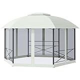 Outsunny Gartenpavillon Pavillon 4 x 5 m Partyzelt Festzelt wasserabweisend wetterfest Zelt mit zweistufigem Dach und Seitenwänden Polyester + Stahl Beig