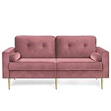 VASAGLE LCS001P01 3 Seater Sofa Living Room Velvet Cover for Flats Small Spaces Wooden Frame Metal Legs Easy Assembly Modern Design 190 x 82 x 84 cm Pink