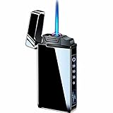 Windproof Dual Arc Electric Lighter, Jet Flame Torch Butan Feuerzeug mit LED-Taschenlampe 3 in 1 USB wiederaufladbar mit Batterieanzeige, gut für Zigarette Zigarre Kerze (Black)