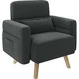 Yaheetech Sessel Wohnzimmer Ohrensessel Relaxsessel mit Armlehnen und Holzbeinen, Polstersessel Loungesessel Einzelsofa mit Taschen und Kissen, für Wohnzimmer/Arbeitszimmer Dunkelg