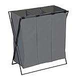 WENKO Wäschesammler Trio XL, Stabiler Wäschekorb mit Eisengestell, DREI Fächern für optimale Wäschetrennung und 145 L Füllmenge, platzsparend zusammenfaltbar, (B x H x T): 69 x 76 x 37 cm, G