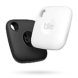 Tile Mate (2022) Bluetooth Schlüsselfinder, 2er Pack, 60m Reichweite, inkl. Community Suchfunktion, iOS & Android App, Alexa & Google Home kompatibel, Weiß/Schw