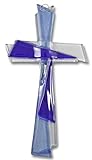 Motivationsgeschenke Kreuz aus Glas Blau Weiß Kruzifix Wandkreuz Modern Kruzifix Glask
